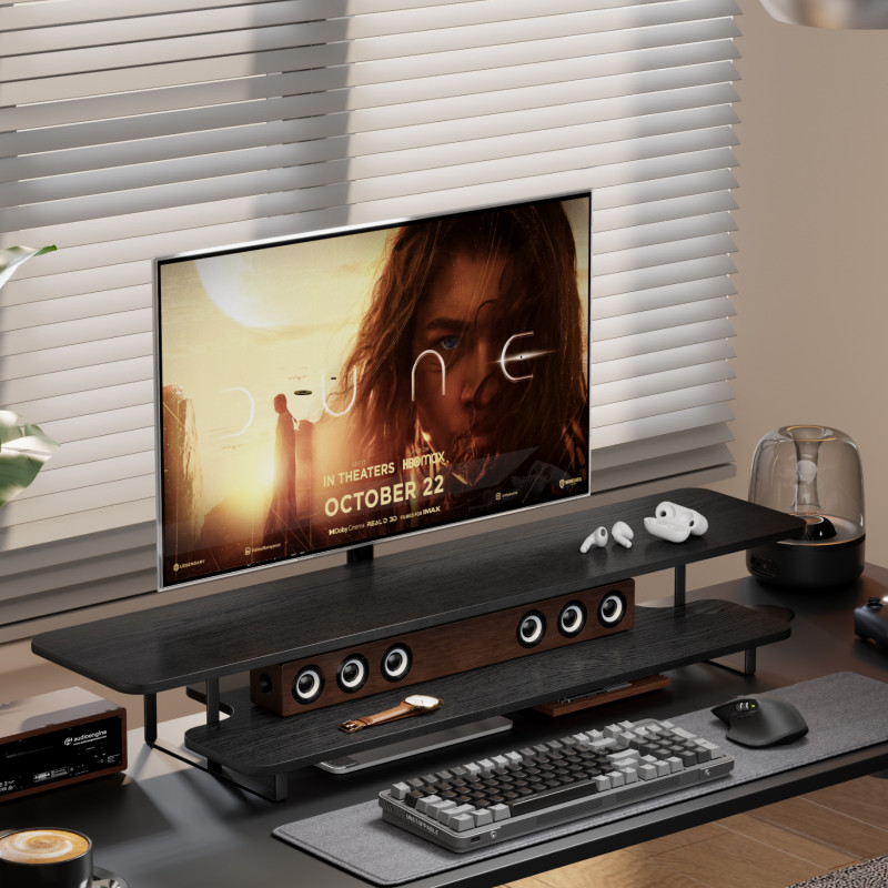 Desk Setup With Laptop And Monitor - Подставка для монитора из массива дерева