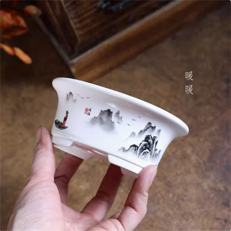 Plant Pot Small Desk - Фарфоровый белый овальный горшок для бонсай,