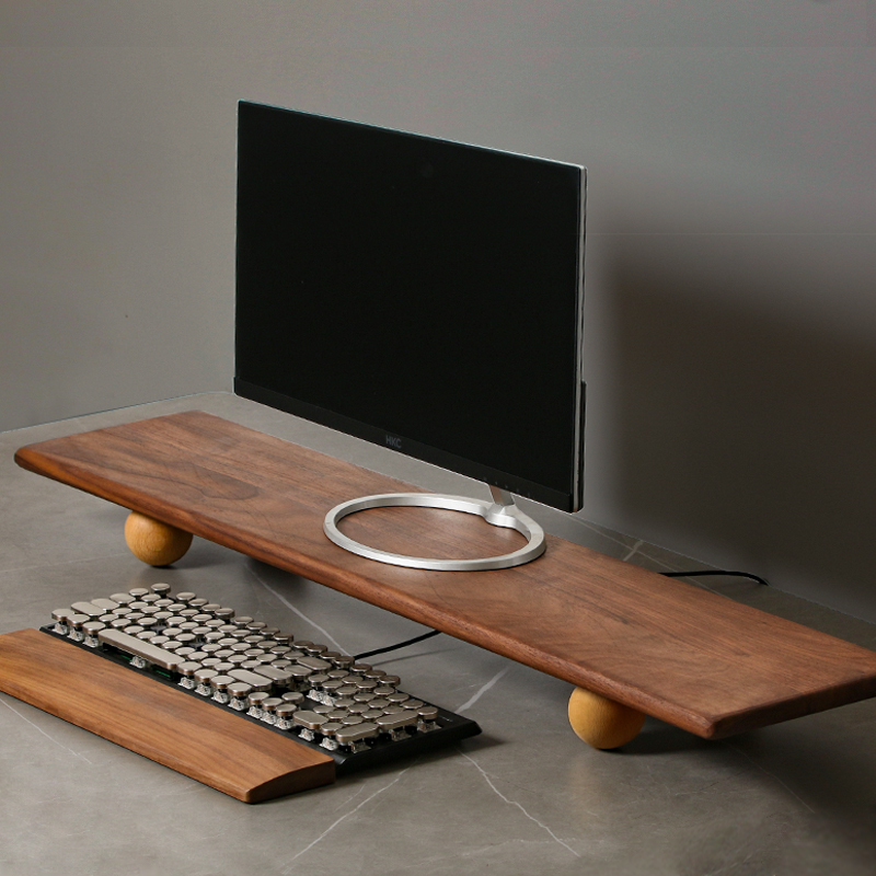 Desk Setup With Laptop And Monitor - Подставка для монитора из цельного дерева,