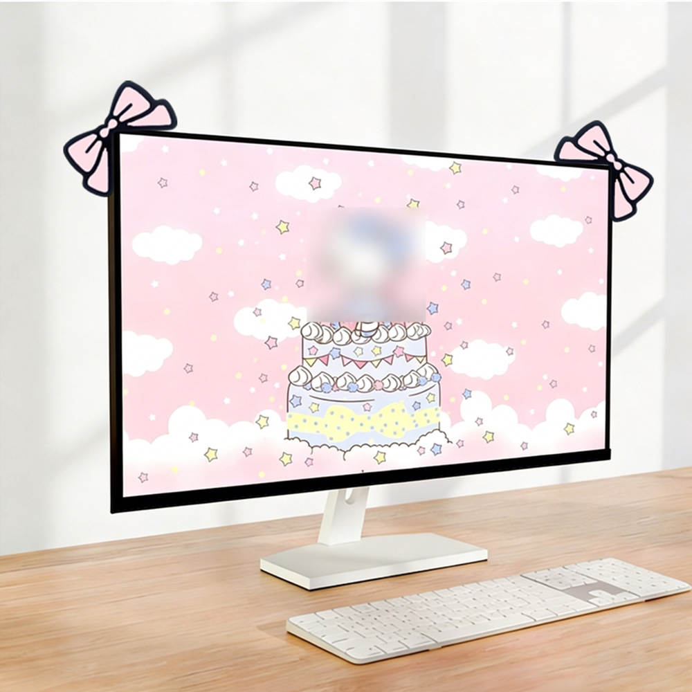 Desk Setup With Laptop And Monitor - Милый розовый бант-украшение для монитора, кавайный