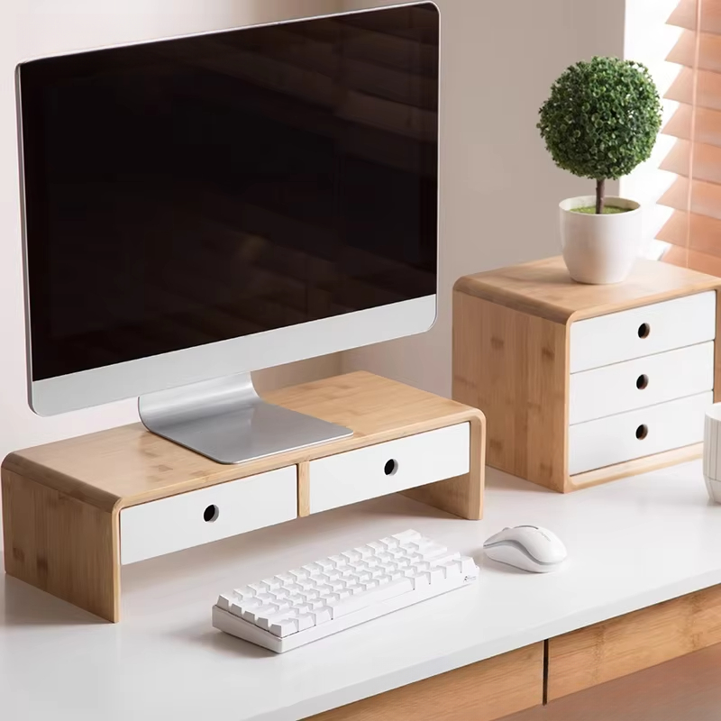 Desk Setup With Laptop And Monitor - Бамбуковый монитор для ноутбука, экологически чистый