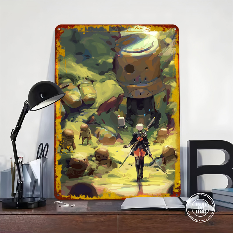 Металлический постер Nier Auto – обзор и цена Desk Setup Vintage